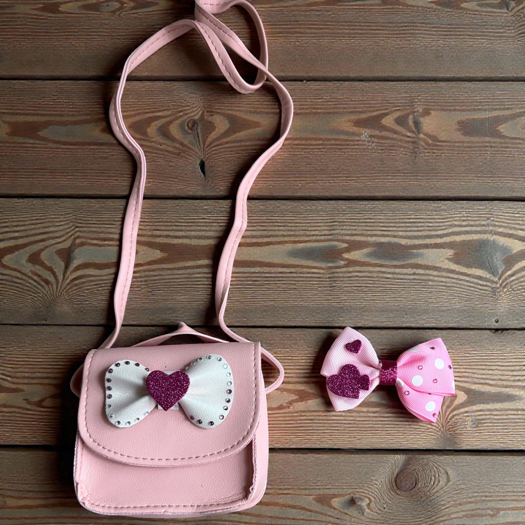 Heart pink purse &hair bow(set)