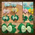 hair bows Summer green 3 pair sets