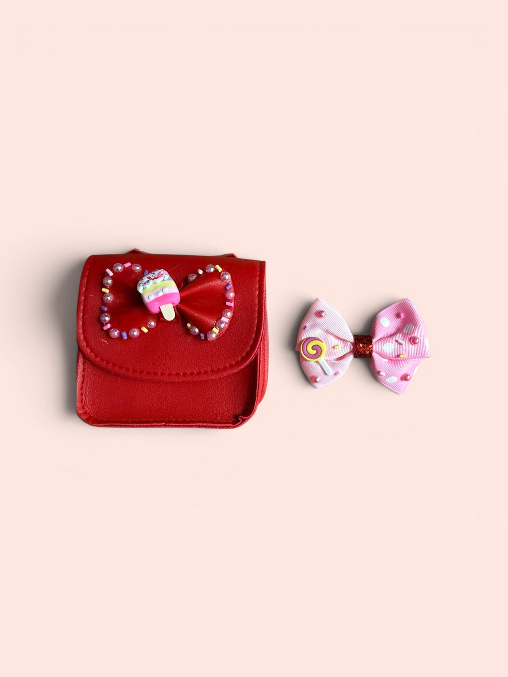 red candy purse & hair bow (set)