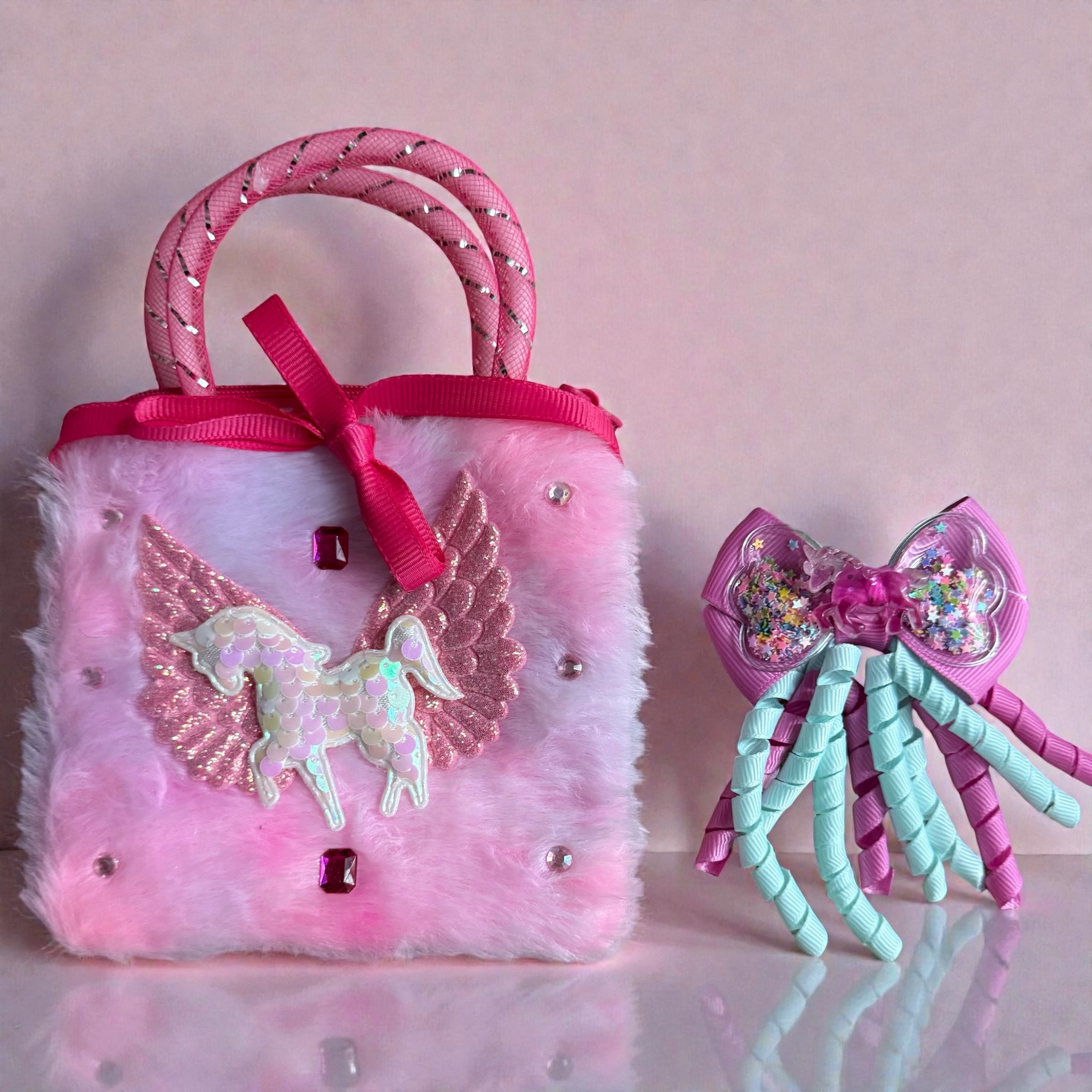 Pink purse and pink pony hair bow(set)