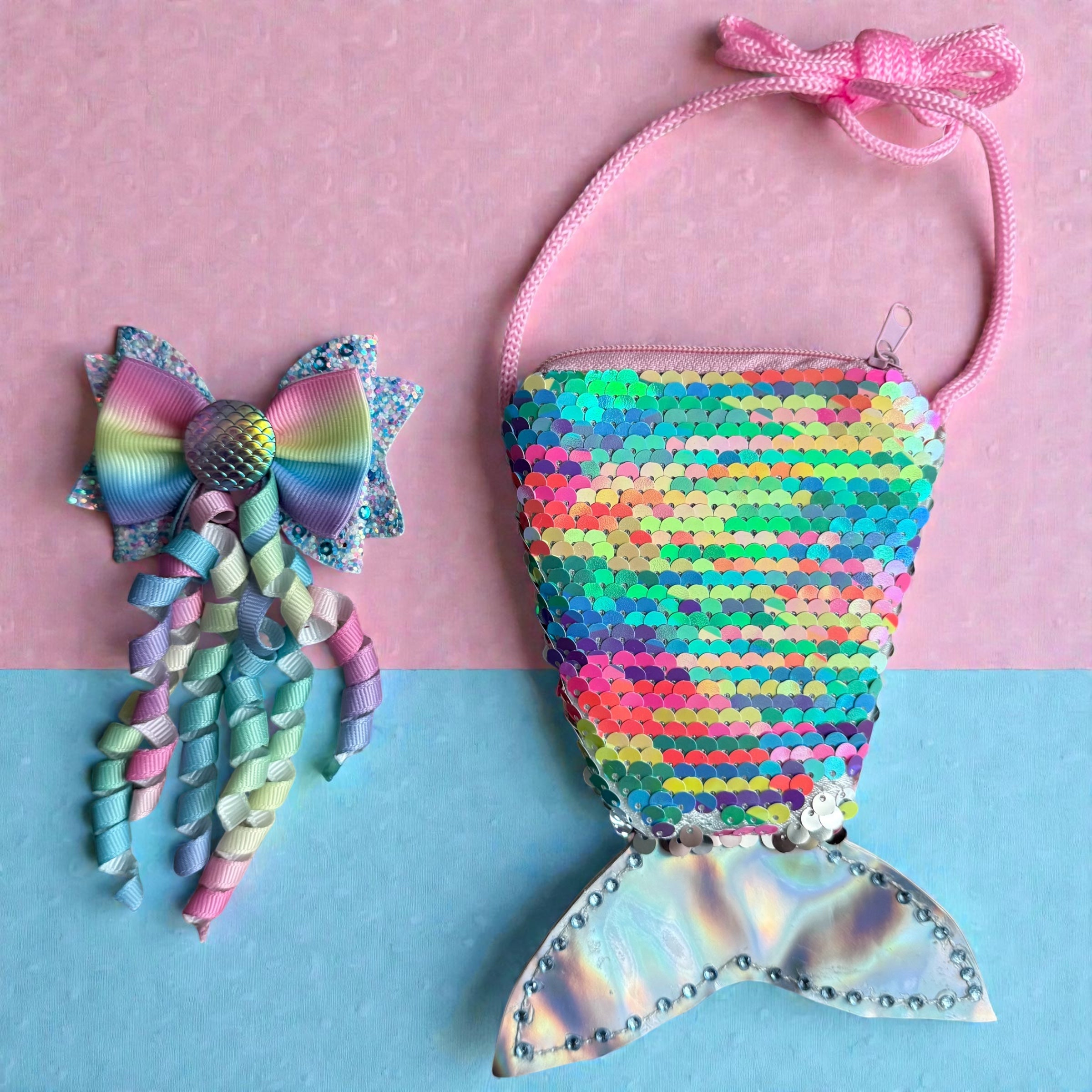 rainbow Mermaid purse and hair bow(set)