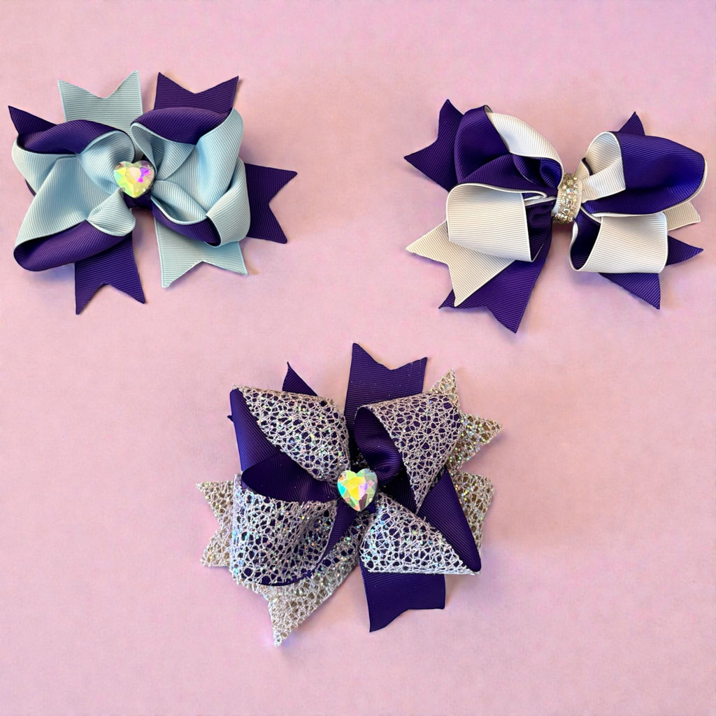 Hair bows purple lg set of 3