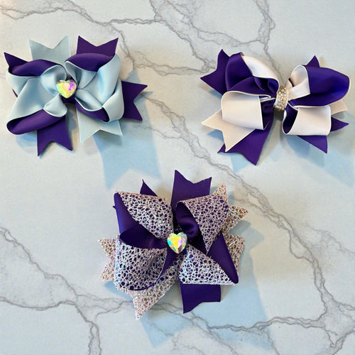 Hair bows purple lg set of 3